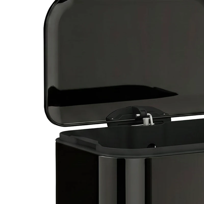 HOMCOM 20 L Kitchen Pedal Bin, Metal Rubbish Bin with Removable Inner Bucket, Soft-Close & Stay-Open Lid, High Gloss Black
