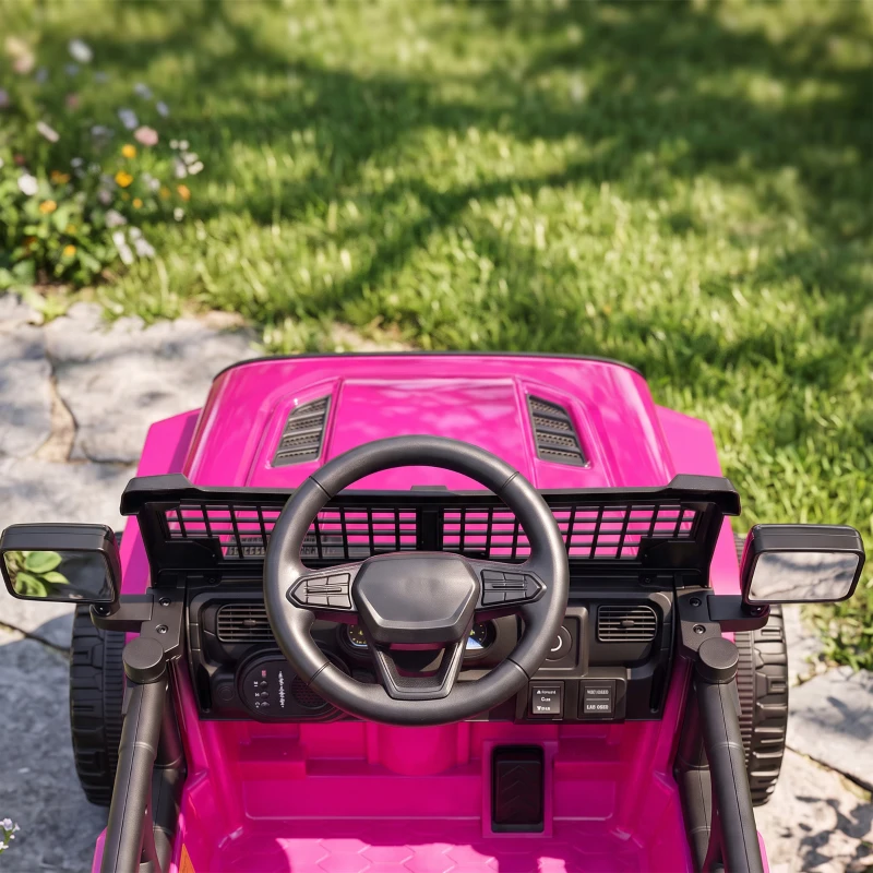 AIYAPLAY 12V Electric Car for Kids with Remote, Dual Motors, Rear Suspension, Soft Start, Music, Lights for 3-8 Years, Pink