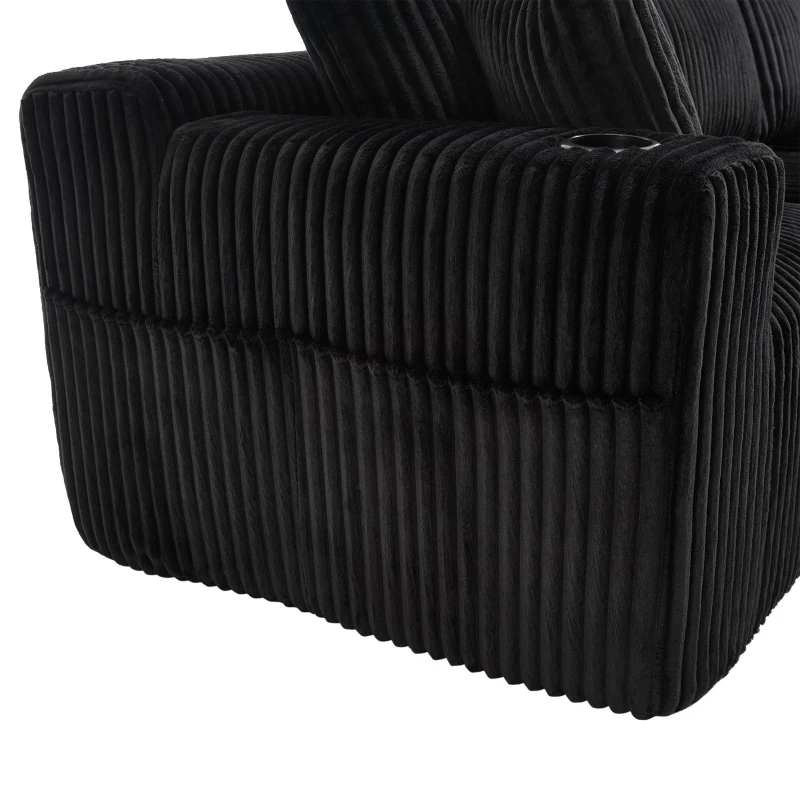 Modulares Sofaset mit Liegestühlen und Doppelbetten, 5 Kissen und 2 Getränkehaltern， 257X160X62 cm, Schwarz