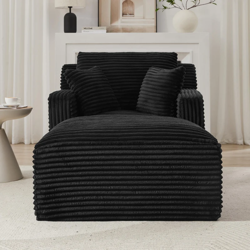 Moderner Cord-Loungesessel, bequemes Schlafsofa/Liegestuhl, geeignet für Wohnzimmer und Büro, 100L x 166B x 72H cm,Schwarz