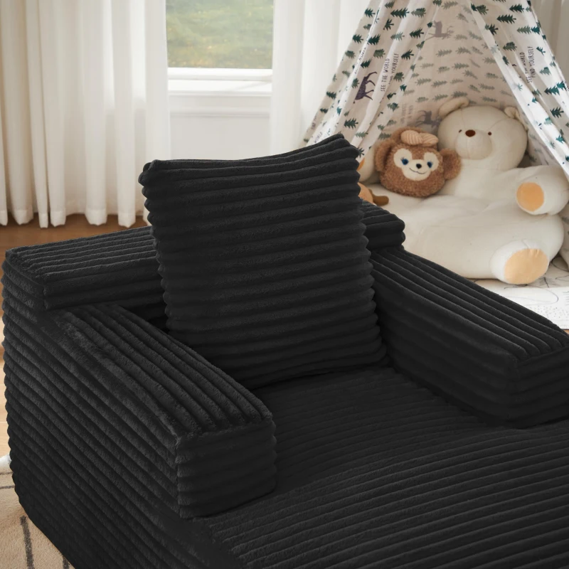 Knochenloses Cordsofa, bequemes Schlafsofa / unzusammengebauter Liegestuhl, Liegestuhl für Wohnzimmer und Büro, 81L x 117B x 50H cm,Schwarz