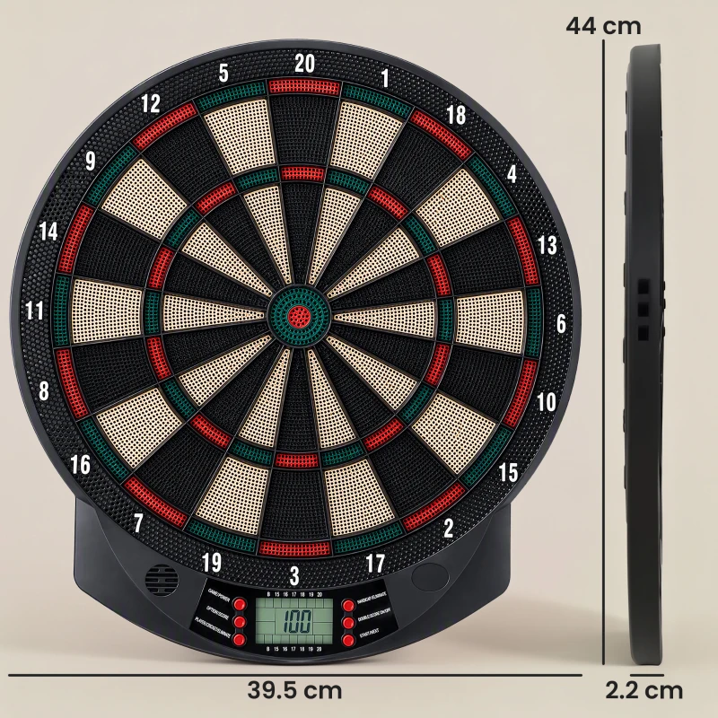 HOMCOM Bersaglio a freccette elettronico in PP con 6 Freccette e Tabellone segna Punti, 44x39.5x 2.2cm, Nero
