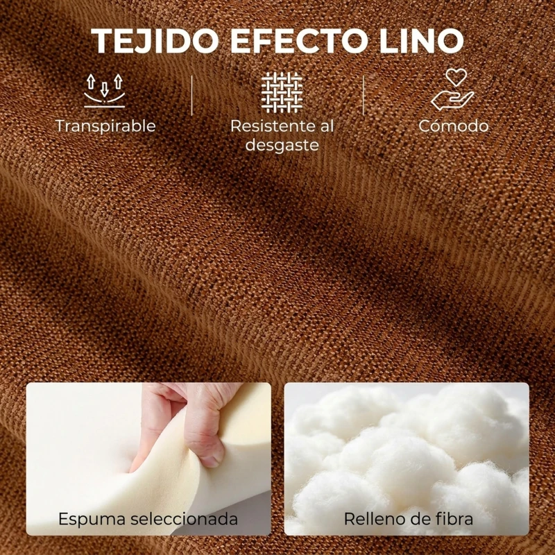 HOMCOM Sillón de Salón con Reposapiés Ajustable y Giratorio 360° de Lino Respaldo Forma Abanico Acolchado Grueso Marrón Oscuro