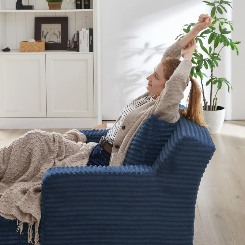 Moderner Cord-Loungesessel, bequemes Schlafsofa/Liegestuhl, geeignet für Wohnzimmer und Büro, 100L x 166B x 72H cm, Blau