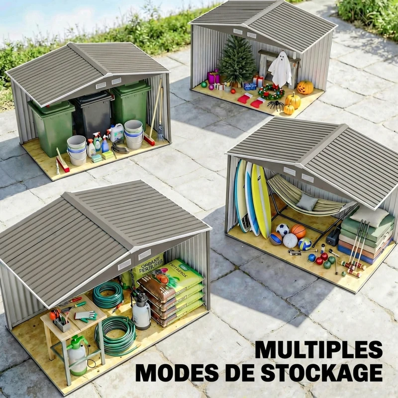 Outsunny Abri de jardin 5,4 m² 2,77 x 1,95 x 1,92 m kit de fondation porte coulissante ventilations acier galvanisé, gris
