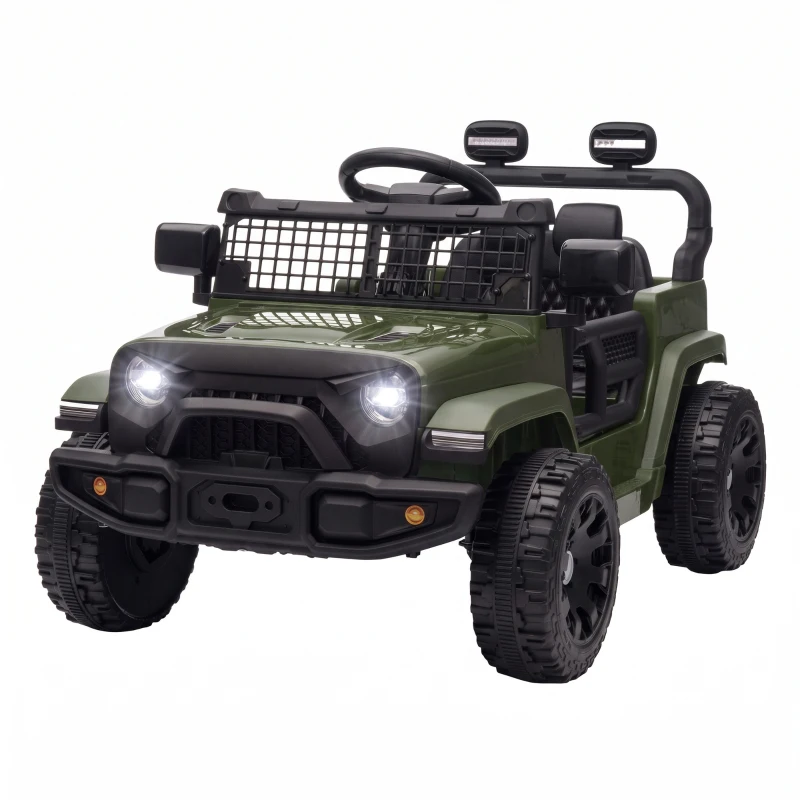 AIYAPLAY 12V Electric Car for Kids with Remote, Dual Motors, Rear Suspension, Soft Start, Music, Lights for 3-8 Years, Dark Green