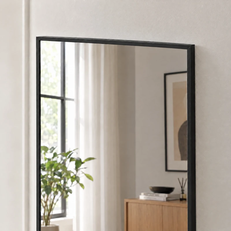 HOMCOM Espejo Mural Rectangular en Puerta Espejo Decorativo Grande para Dormitorio en Vidrio Templado 110 x 40 cm Negro