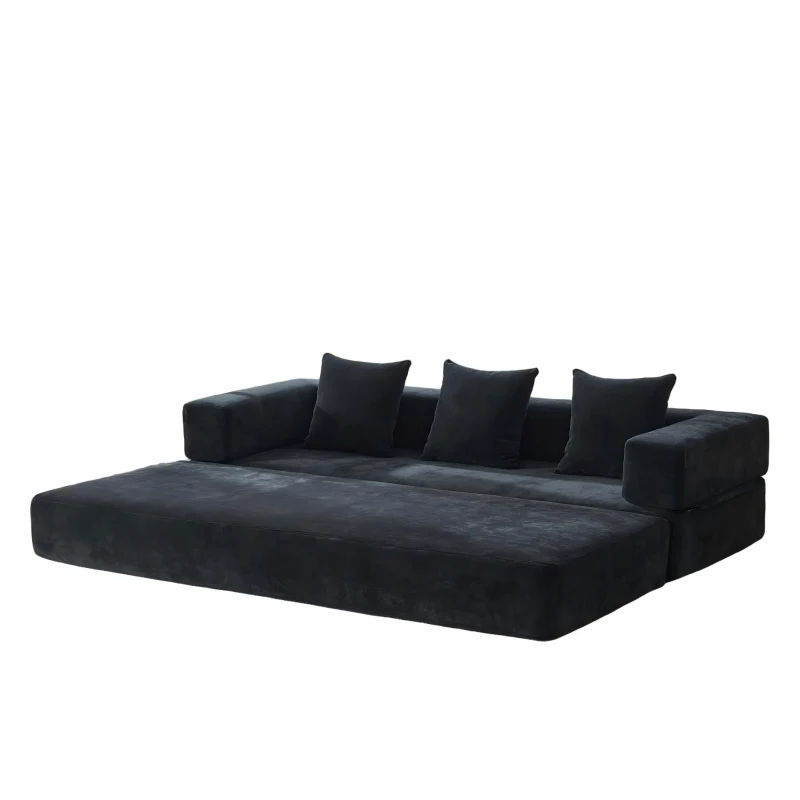 Modulares Chenille-Block-Sofa, frei kombinierbar, mit Seitentaschen zur Verstauung und rutschfestem Fahrgestell, Maße 198L x 79B x 60H cm, Schwarz