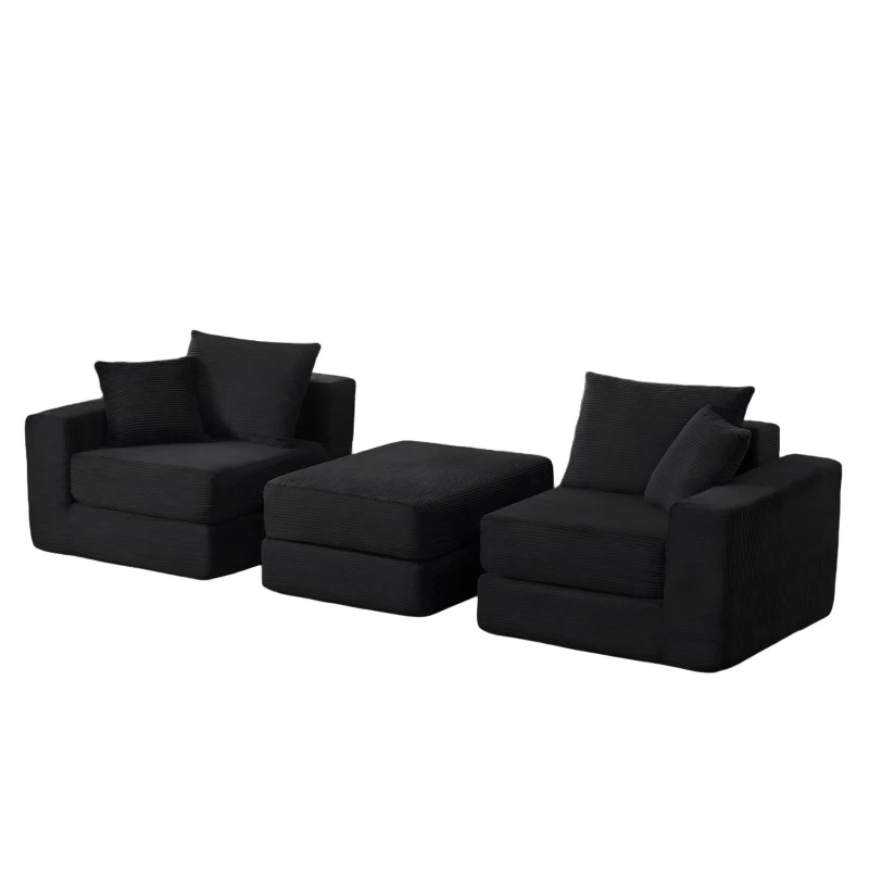 Knochenlose Sofabestuhlung mit rutschfester Basis, mit breiten Armlehnen, bequemen Rückenlehnen und einem hochelastischen Polster, Maße 259,5 L x 96 B x 64,5 H cm, Schwarz
