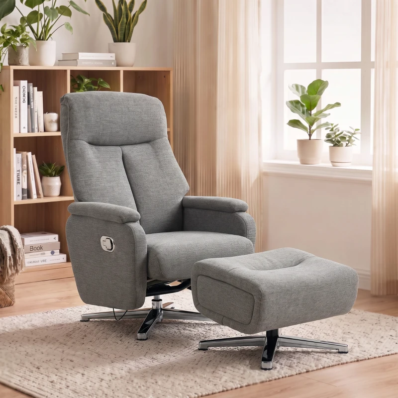 HOMCOM Sillón relax ajustable manualmente, sillón lounge con reposapiés, Gris oscuro