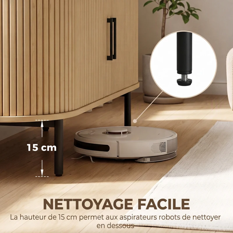 HOMCOM Meuble TV 106 cm, Meuble Télé pour 50 Pouces, 2 Portes Coulissantes à Tambour 4 Compartiments Étagères Réglables, Chêne