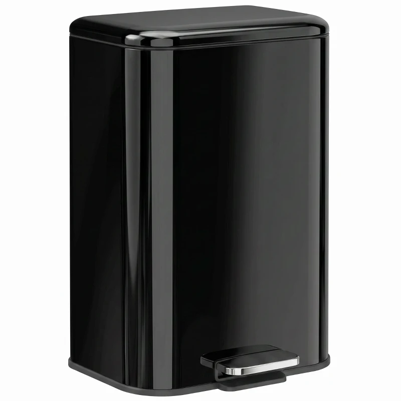 HOMCOM 20 L Kitchen Pedal Bin, Metal Rubbish Bin with Removable Inner Bucket, Soft-Close & Stay-Open Lid, High Gloss Black