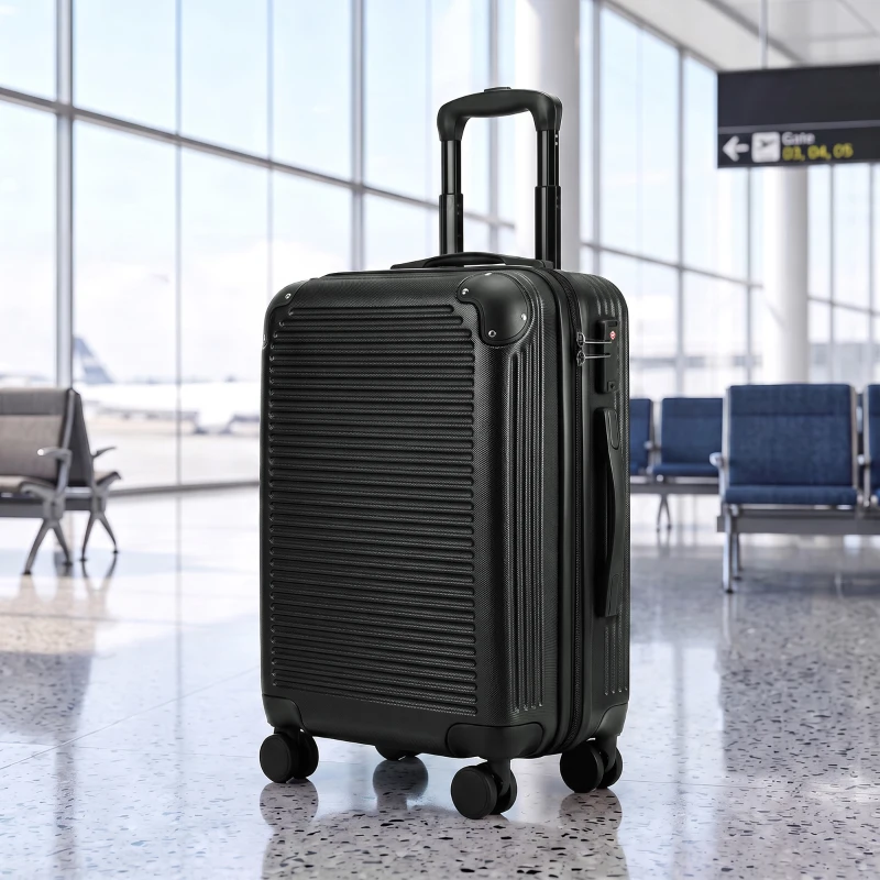 HOMCOM Valiză Cabină Rigidă 48L, Extensibilă, cu 4 Roți, Compartiment Laptop și Încuietoare TSA, 56x36x24 cm, Negru