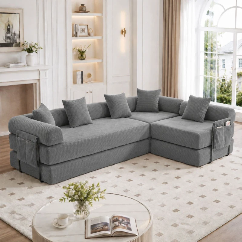 Bequemes Familiensofa mit Stauraum, frei kombinierbar, 270L x 180B x 64H cm, Dunkelgrau