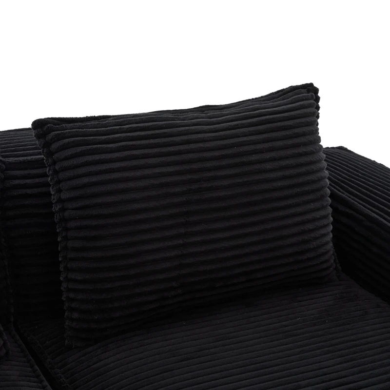 Modulares Doppelsitz-Cordsofa mit Becherhaltern und Seitentaschen, Federkern und hochdichtem Schaumstoff, 188L x 90B x 75H cm, Schwarz