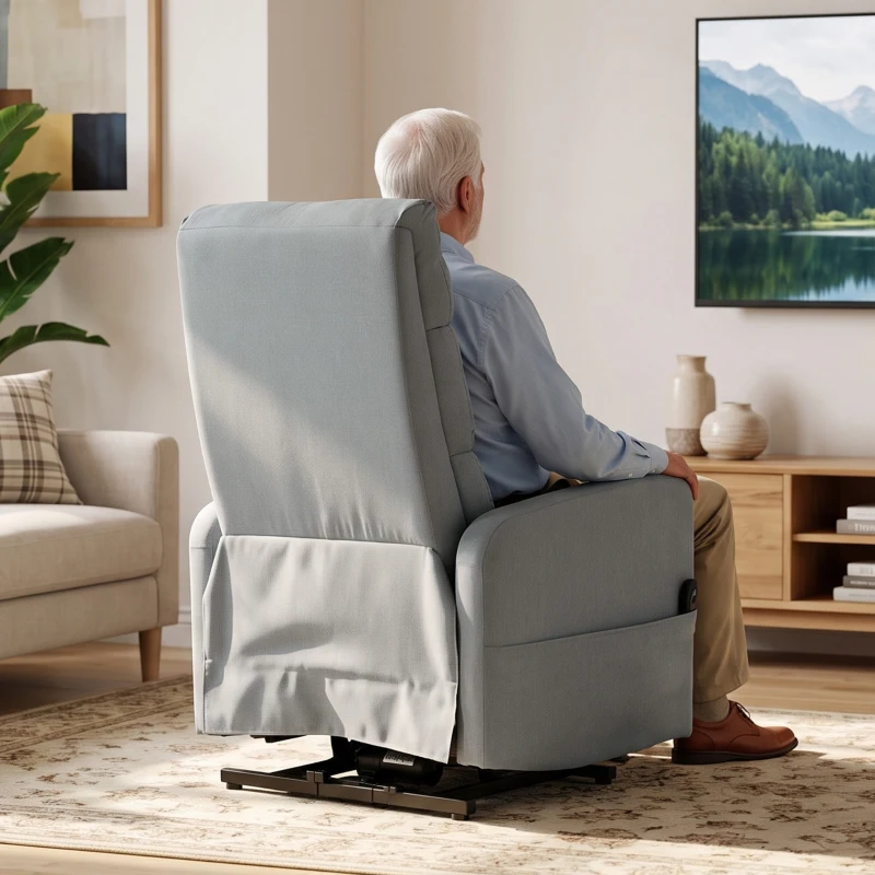 HOMCOM Fotoliu relax electric cu ajutor la ridicare, Telecomandă, Spumă moale, Buzunar lateral, Tapițerie cu aspect de in, Gri