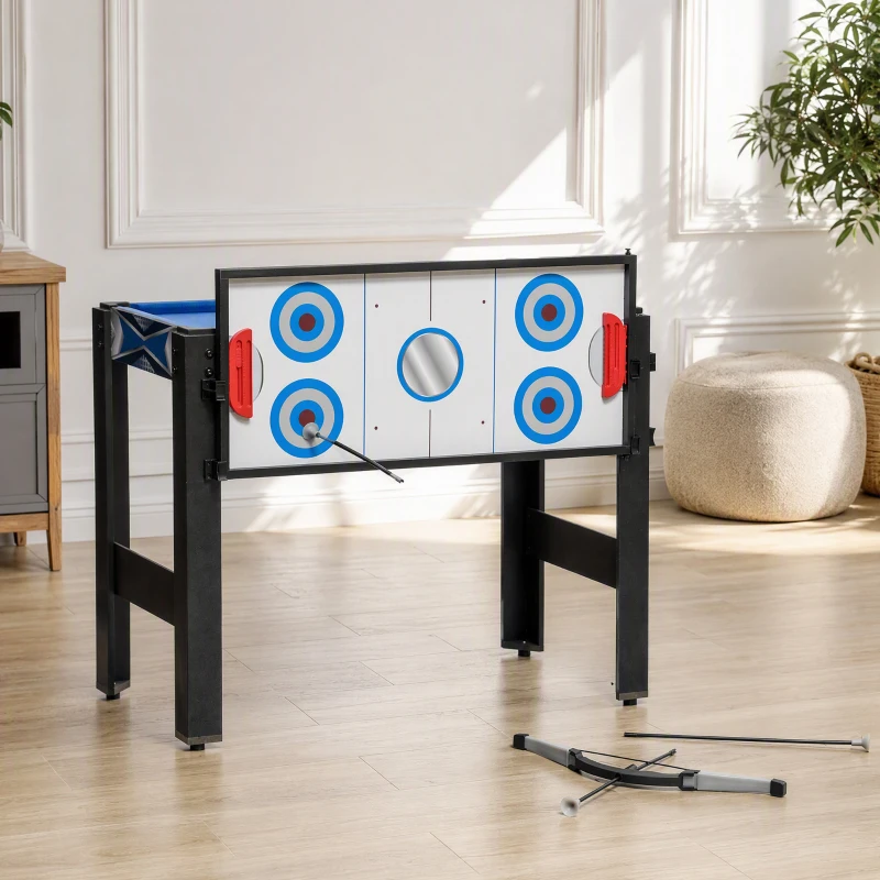 SPORTNOW 5-in-1 Speeltafel, Biljart, Tafeltennis, Hockey, Basketbal, Boogschieten, Inclusief Accessoires, MDF, Kunststof, Blauw(m-7)
