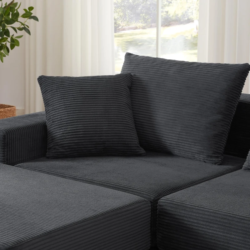 Knochenlose Sofabestuhlung mit rutschfester Basis, mit breiten Armlehnen, bequemen Rückenlehnen und einem hochelastischen Polster, Maße 259,5 L x 96 B x 64,5 H cm, Dunkelgrau