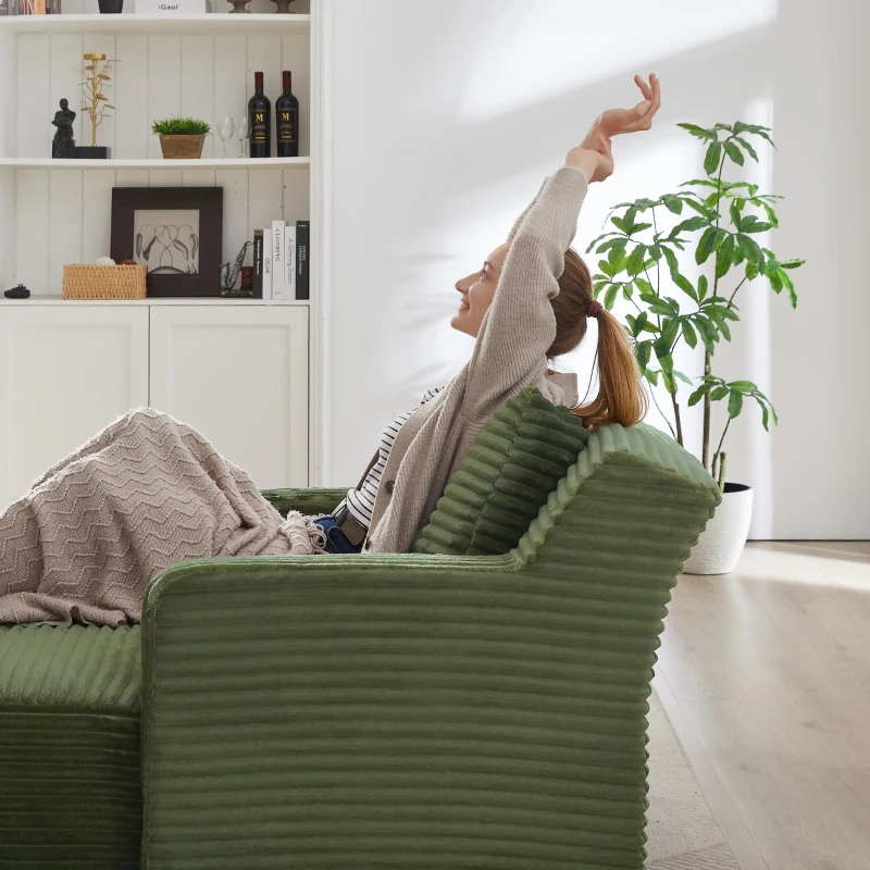 Moderner Cord-Loungesessel, bequemes Schlafsofa/Liegestuhl, geeignet für Wohnzimmer und Büro, 100L x 166B x 72H cm,Grün