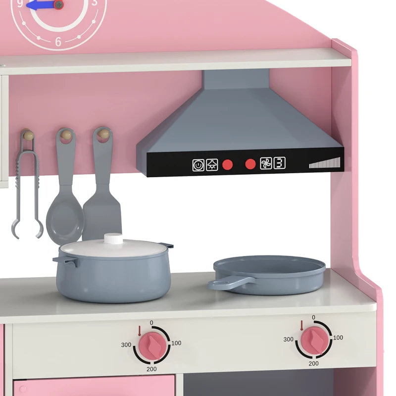 AIYAPLAY Cuisine Enfant avec Lumières et Sons, Cuisine de Jeu avec Tiroir en Tissu et 5 Accessoires, pour Enfants 3-6 Ans, Rose