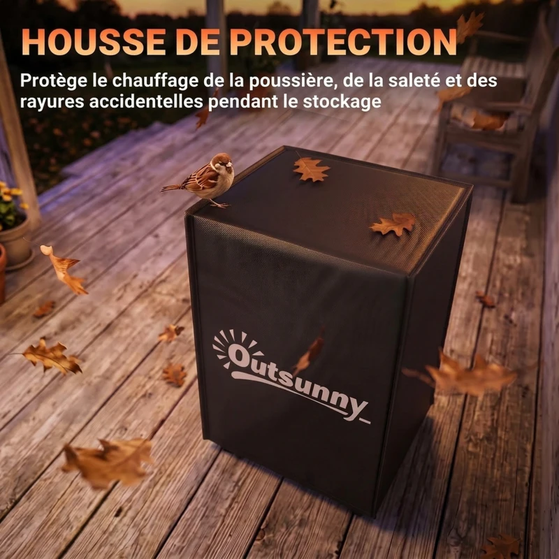 Outsunny Chauffage d'Appoint Gaz Portable 4,2kW Infrarouge Compact 2 Freins Système ODS Anti-Basculement Housse 37x29x55cm Noir