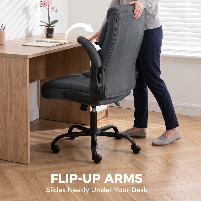 HOMCOM Office Chair, Executive Desk Chair with Flip-up Armrest, Thick Padding, 360 Degree Swivel, Dark Grey