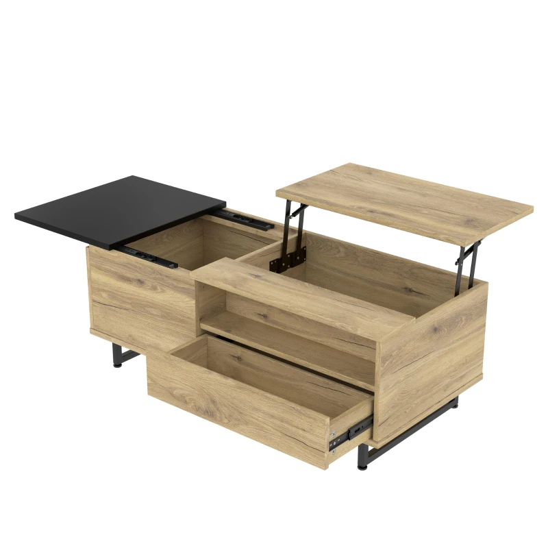 Schrank mit LED-Stehleuchte und ausreichend Stauraum, verstellbare Höhe mit Schublade und Fach, 103,5 x 50 B x 27,5 H cm, Natur