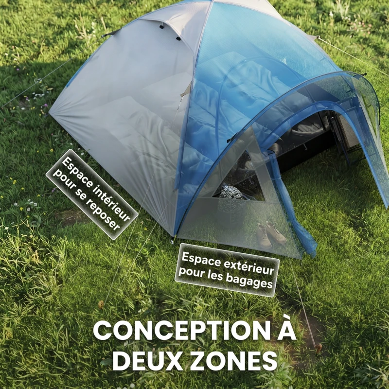 Outsunny Tente de camping familiale 3 personnes tente dôme étanche légère, ventilée facile à monter double porte et