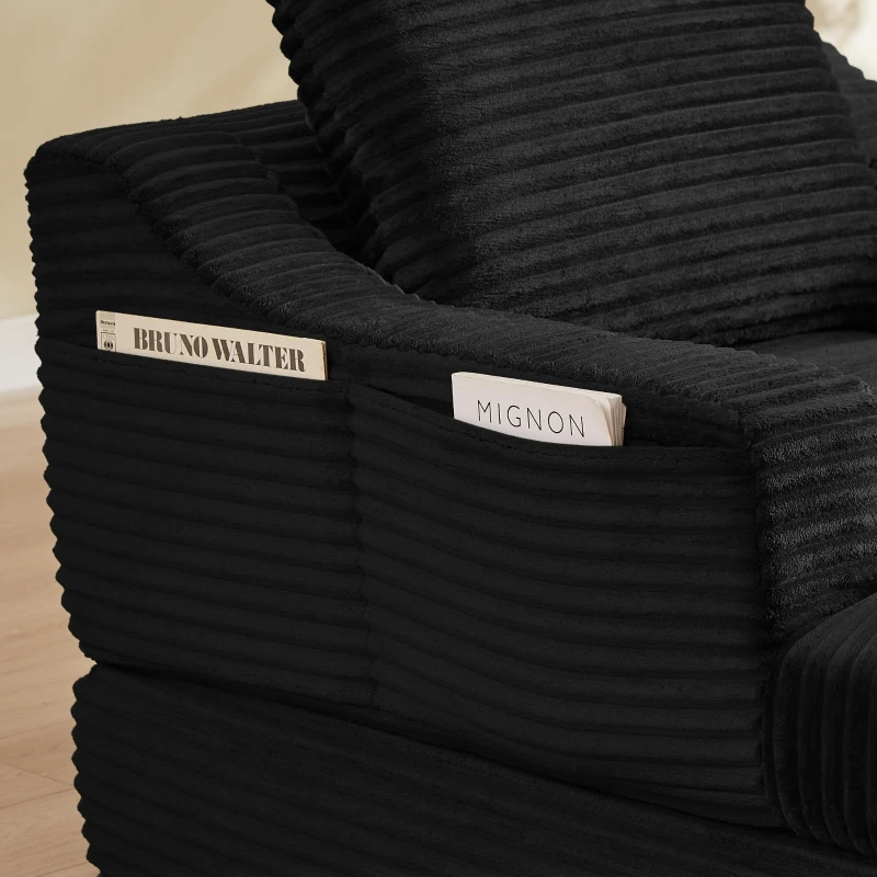 Knochenloses Cord-Freizeitsofa, doppellagiges Design, kann in ein Bett gefaltet werden, 100L x 160B x 64H cm, Schwarz