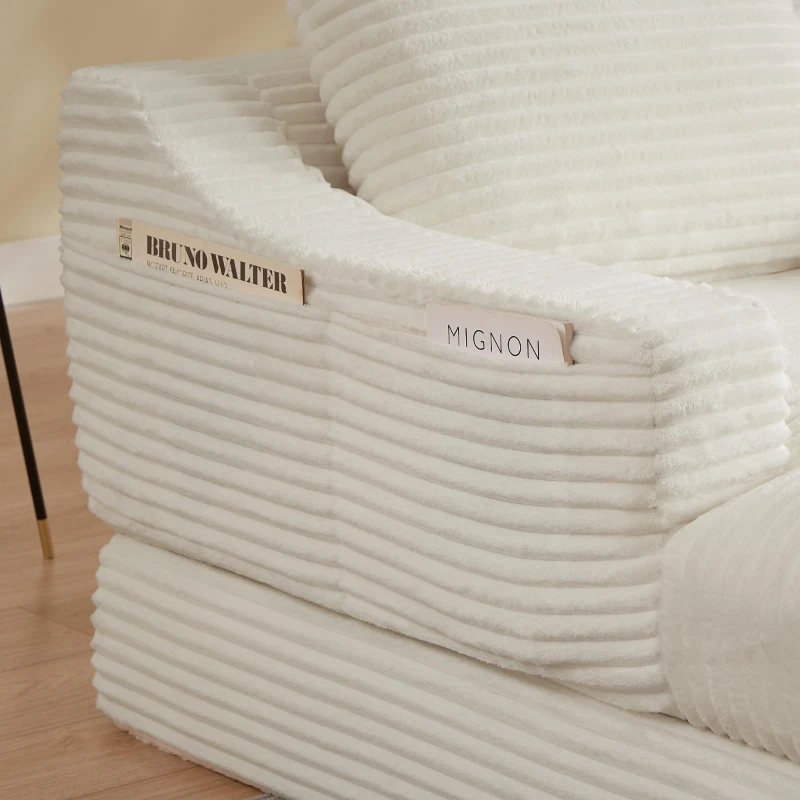 Knochenloses Cord-Freizeitsofa, doppellagiges Design, kann in ein Bett gefaltet werden, 100L x 160B x 64H cm,Weiß