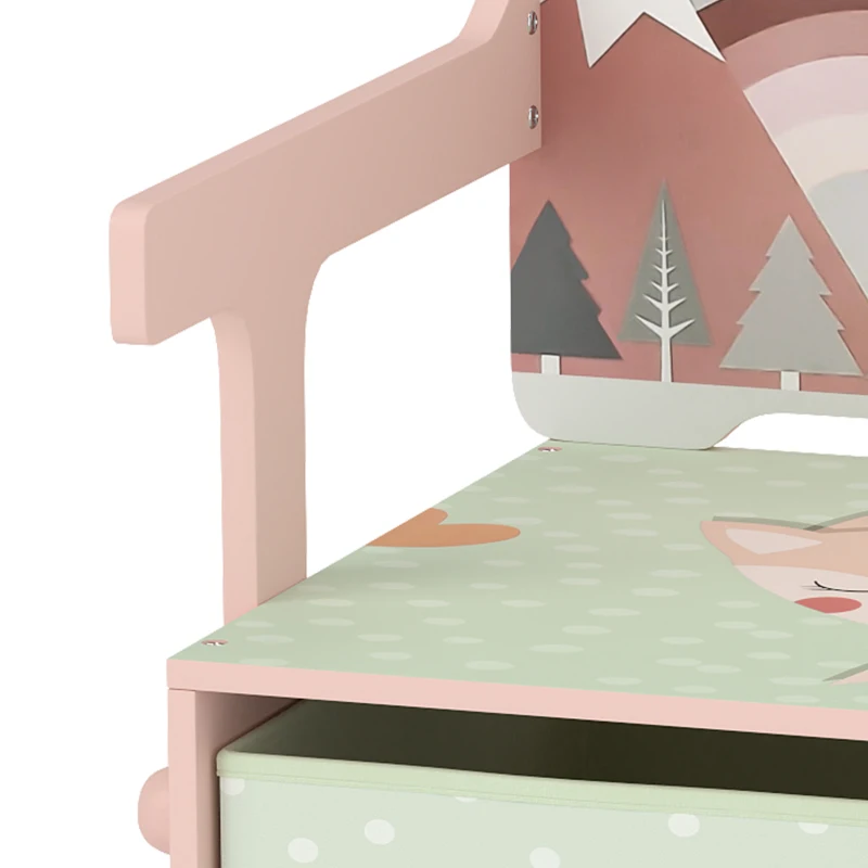 AIYAPLAY Kids Table and Chair Set, 3 in 1 Wooden Toy Box with 2 Fabric Drawers for Bedroom, Playroom, Gift for Boys Girls, Pink