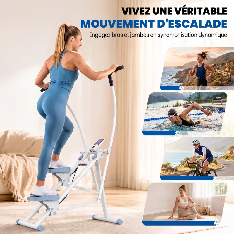 SPORTNOW Stepper d'Escalier Pliable, Hauteur Réglable, Écran LCD, Pédales Réglables, Charge 100 kg, 85 x 80 x 142 cm, Blanc