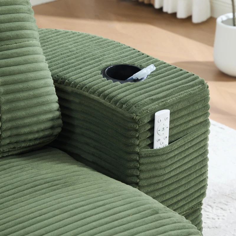 2-in-1 Cordsofa mit verstellbarer Funktion, 2 Getränkehaltern, hohe Rückenlehne und extra tiefe Sitzfläche, 165L x 97B x 61H cm, Smaragdgrün