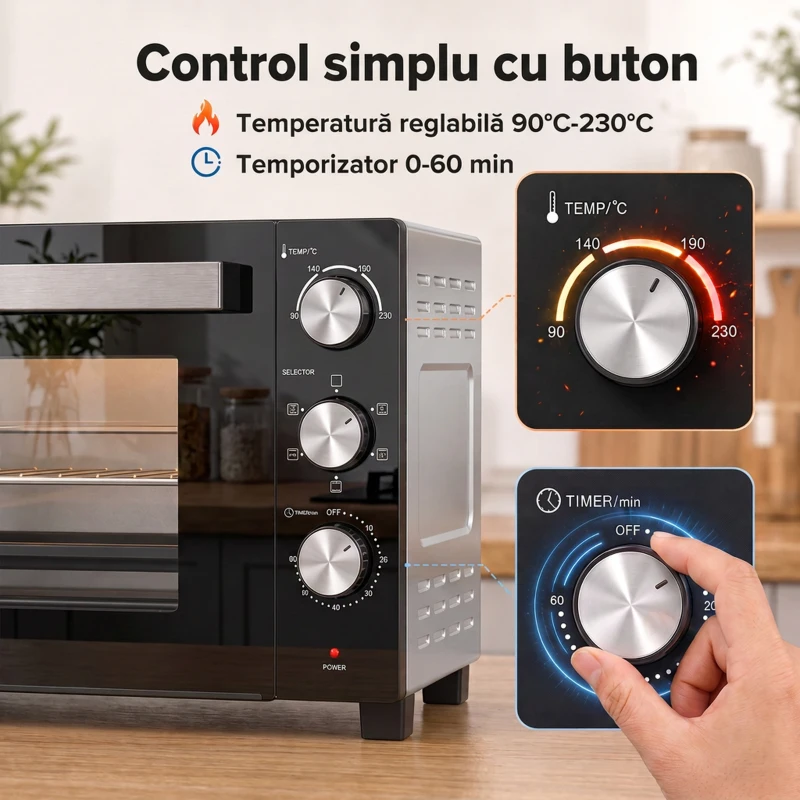 HOMCOM Cuptor Electric 1500W 28L cu Temperatură Reglabilă până la 230°C, Timer 60 min, Grătar, Tavă și Mâner pentru Tavă