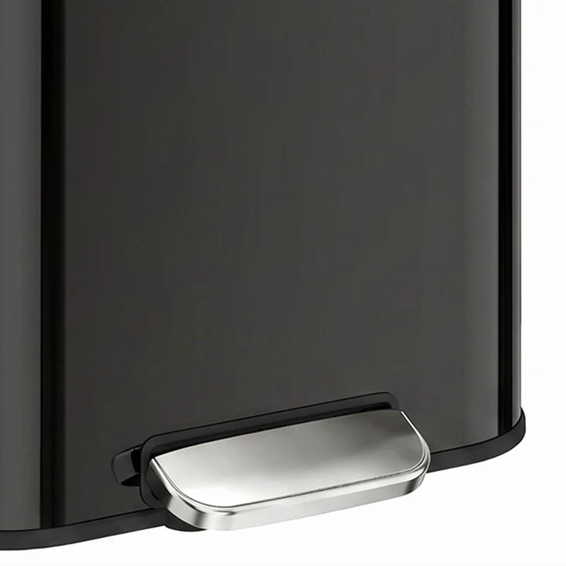 HOMCOM 50 L Kitchen Pedal Bin, Metal Rubbish Bin with Removable Inner Bucket, Soft-Close & Stay-Open Lid, High Gloss Black