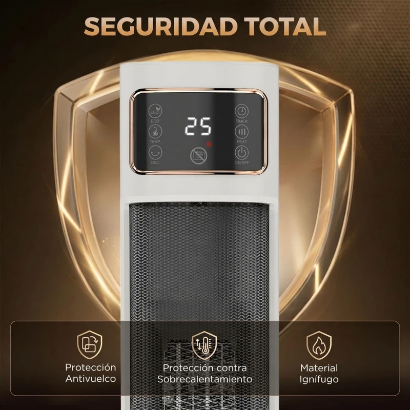 HOMCOM Calefactor Eléctrico Cerámico PTC 2000W con 4 Modos Control Remoto Protección Contra Sobrecalentamiento y Vuelcos