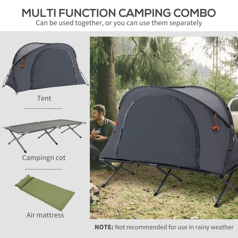 Outsunny Folding Camping Tent Cot, Portable Tent Shelter Combo with Self-Inflating Air Mattress Carry Bag for 1 Person