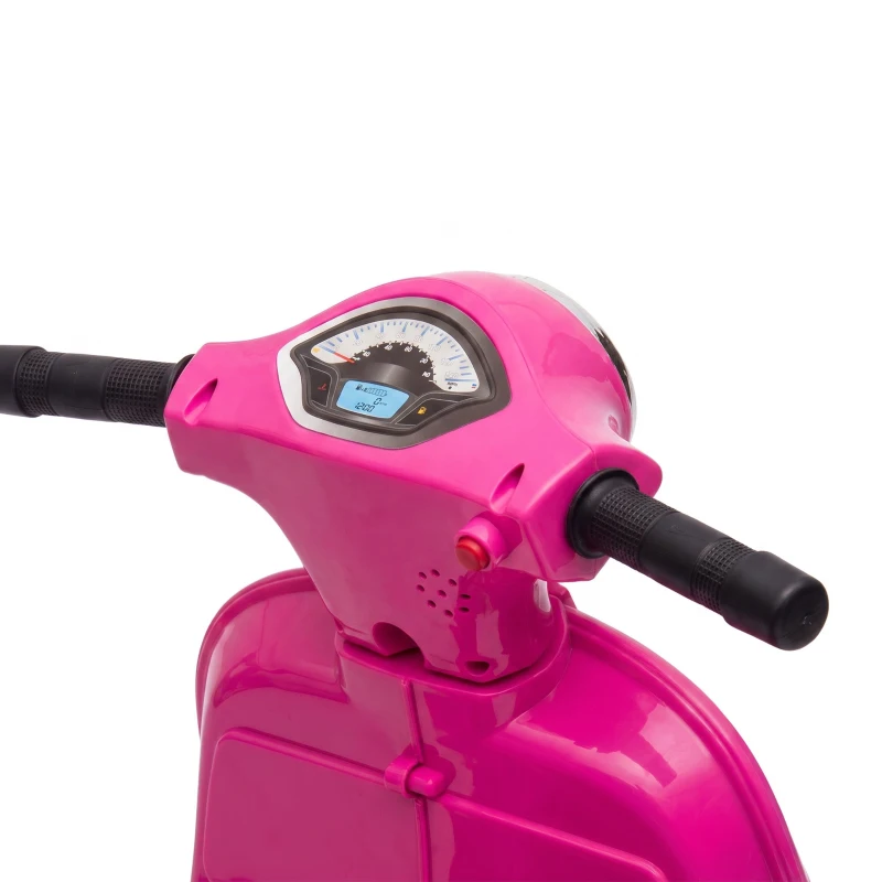AIYAPLAY Moto Eléctrica para Niños Licencia Mini Vespa GTS 2 Ruedas Auxiliares Batería de Litio Faro Bocina Respaldo Rosa