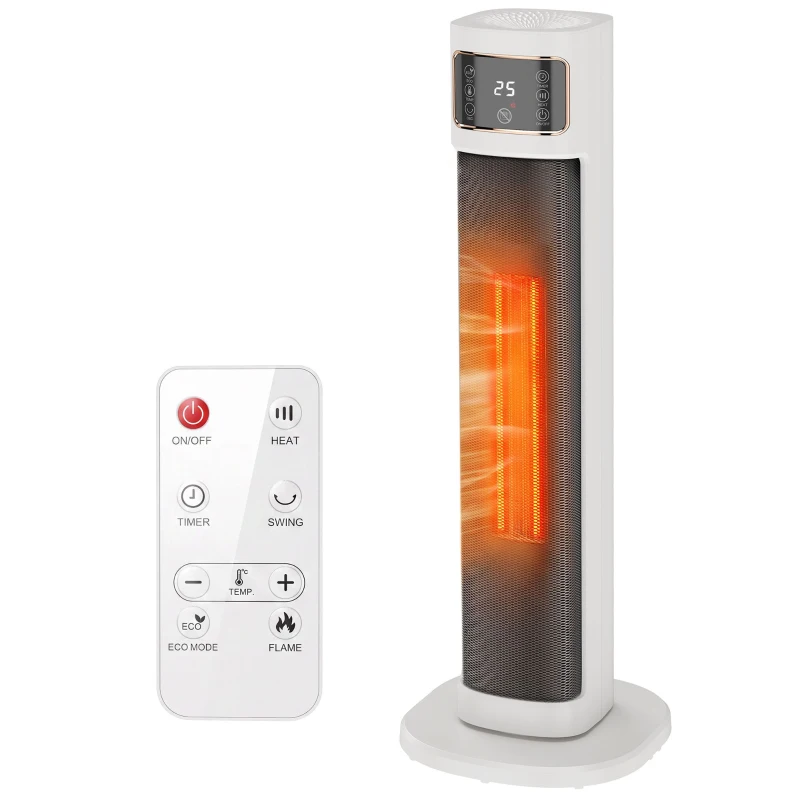 HOMCOM Calefactor Eléctrico Cerámico PTC 2000W con 4 Modos Control Remoto Protección Contra Sobrecalentamiento y Vuelcos