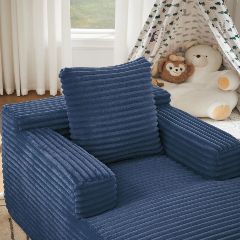 Knochenloses Cordsofa, bequemes Schlafsofa / unzusammengebauter Liegestuhl, Liegestuhl für Wohnzimmer und Büro, 81L x 117B x 50H cm, Blau