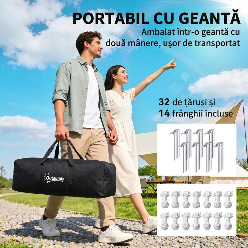 Outsunny Cort de Camping pentru 4-5 Persoane cu 2 Camere