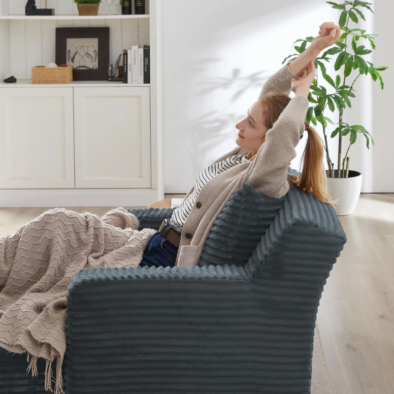Moderner Cord-Loungesessel, bequemes Schlafsofa/Liegestuhl, geeignet für Wohnzimmer und Büro, 100L x 166B x 72H cm,Dunkelgrau