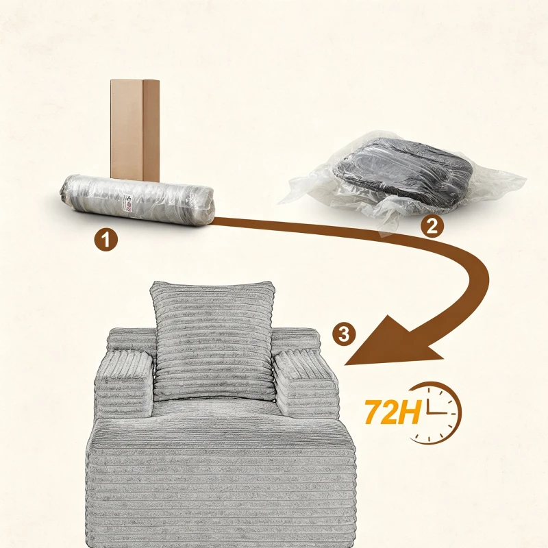 Knochenloses Cord-Freizeitsofa, doppellagiges Design, kann in ein Bett gefaltet werden, 100L x 160B x 64H cm, Schwarz