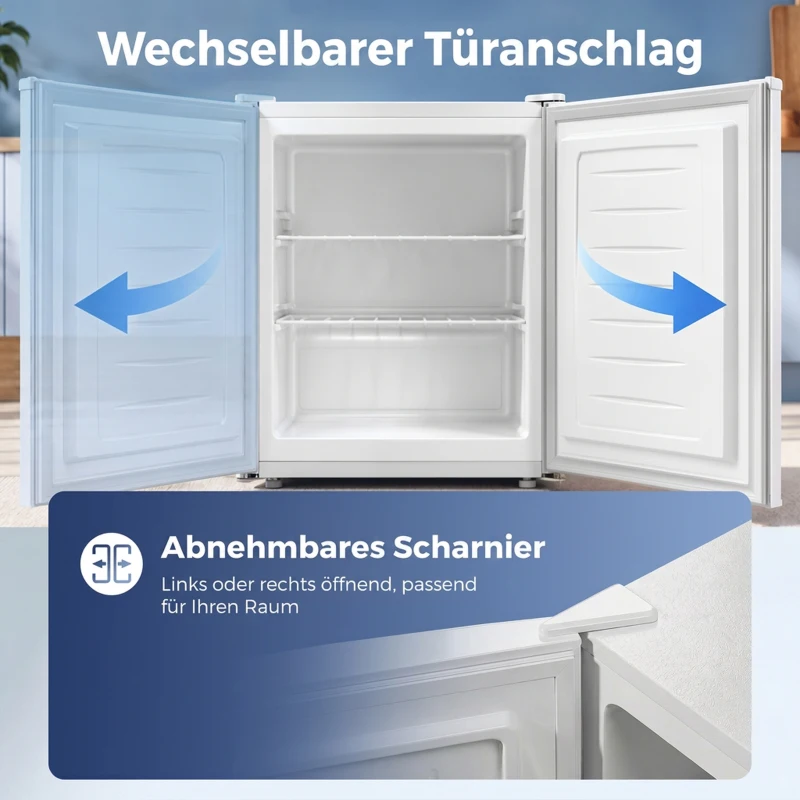 HOMCOM Mini-vriezer 59,1 l, tafelmodel, omkeerbare deur, uitneembare planken, instelbare temperatuur, wit