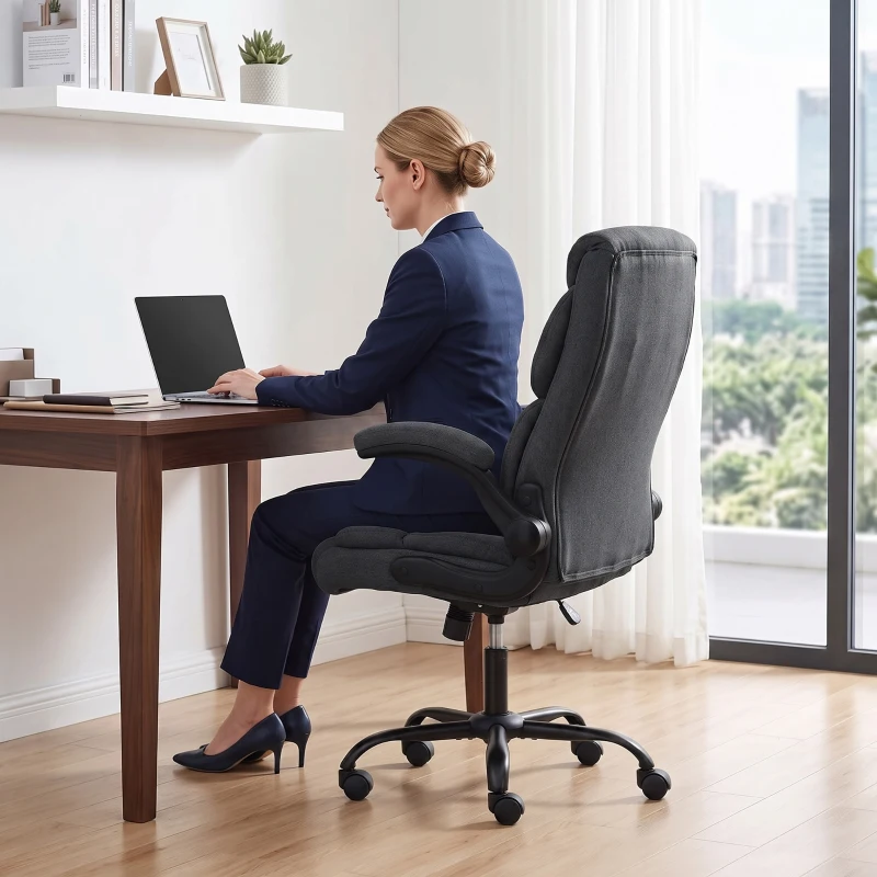 HOMCOM Office Chair, Executive Desk Chair with Flip-up Armrest, Thick Padding, 360 Degree Swivel, Dark Grey