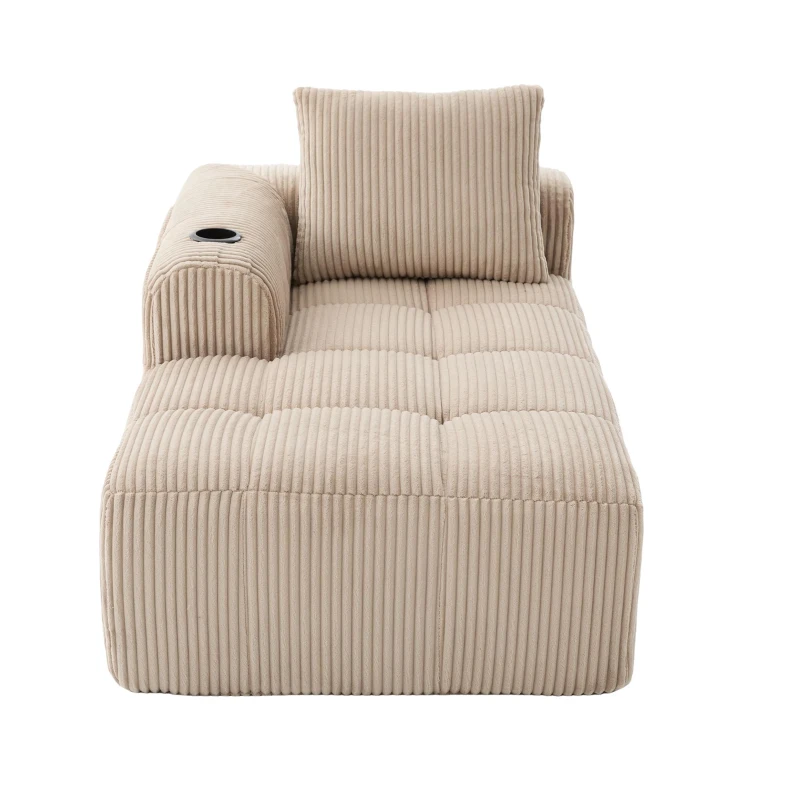 Bequemes Cordsofa mit Rückenlehne, seitlichen Aufbewahrungstaschen für Fernbedienung und Handy, eingebauter Getränkehalter, 158X93X61 cm,, Khaki