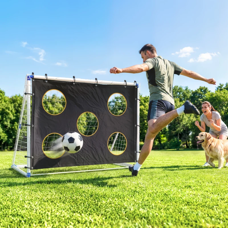 SPORTNOW Football Goal, 183 x 96 x 130 cm Portable Practice Football Net with Target Cloth and PVC ball, Tetoron Training Goal