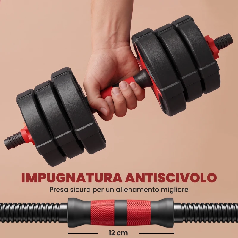SPORTNOW Set Manubri Regolabili 5 in 1 30 kg, Bilanciere e Kettlebell