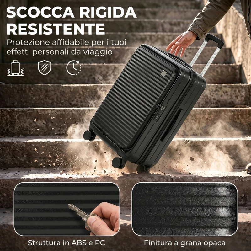 HOMCOM Valigia Rigida Media 71L Espandibile con 4 Ruote e Lucchetto TSA, 43x28x66 cm, Nero