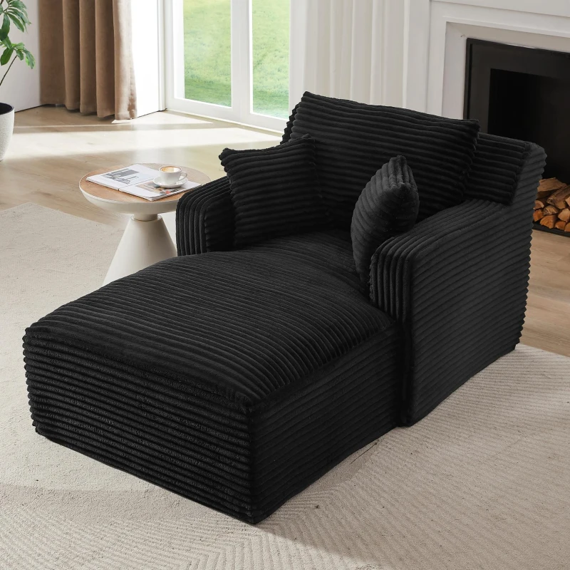 Moderner Cord-Loungesessel, bequemes Schlafsofa/Liegestuhl, geeignet für Wohnzimmer und Büro, 100L x 166B x 72H cm,Schwarz